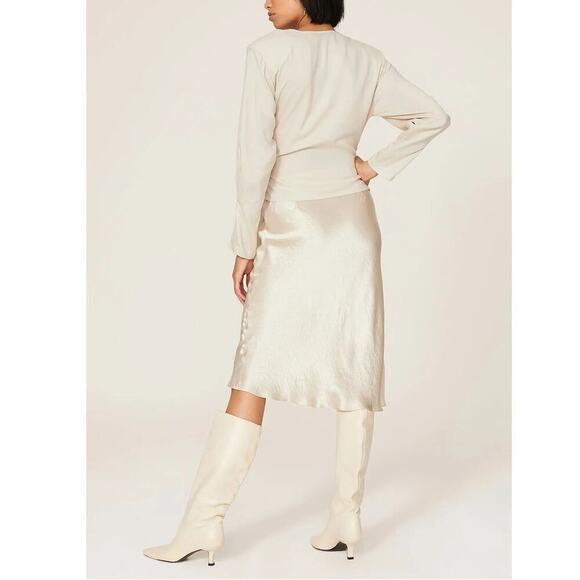 IRO Hazal Top Satin Long Sleeve V-Neck Gathered Wrap Front Blouse Off-White S - Picture 3 of 9